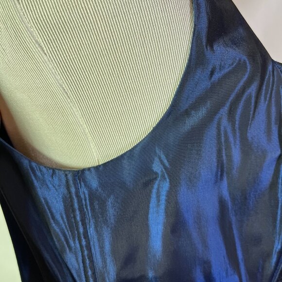 Vintage Ever Beauty Size 14 Blue Taffeta Gown V-Waist Felted Brocade - Picture 4 of 16